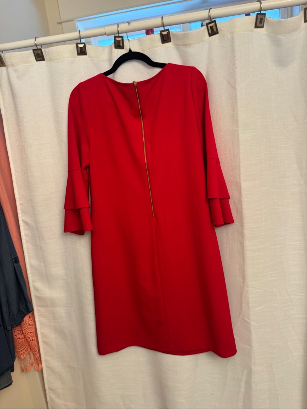 21” ptp Red Ruffle Sleeve Mini Dress - Picture 7 of 10